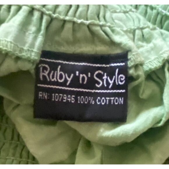 Green Tiered Smocked Waist Cotton Skirt By Ruby n Style Casual Cottagecore Fairy - Picture 4 of 7